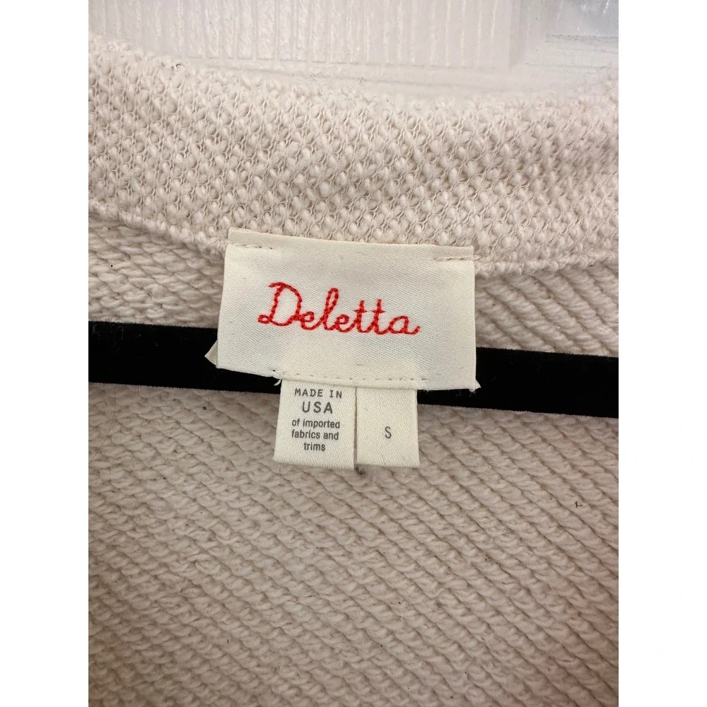 Deletta Cream Textured Fringe Sleeve V Neck Sweater Top Women's Size S - Picture 2 of 5